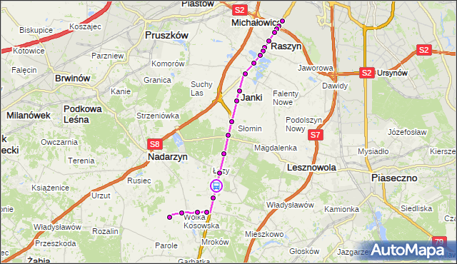 Rozkład jazdy autobusu 721 na przystanku Radiostacja Łazy 02. ZTM Warszawa na mapie Targeo