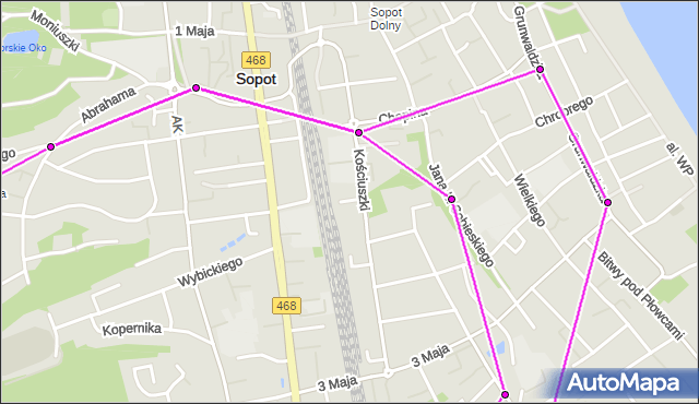 Mapa Polski Targeo, Autobus 144 - trasa Żeromskiego - Osiedle Mickiewicza. ZKMGdynia na mapie Targeo