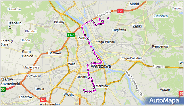 Mapa Polski Targeo, Autobus 118 - trasa SPARTAŃSKA - SUWALSKA. ZTM Warszawa na mapie Targeo