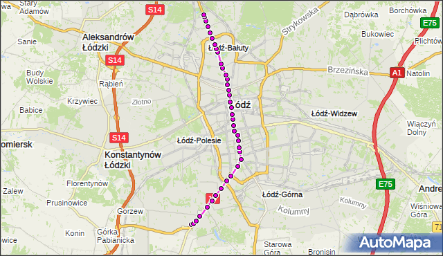 Mapa Polski Targeo, Tramwaj 11 - trasa Chocianowice-Ikea - Helenówek-pętla. MPKLodz na mapie Targeo