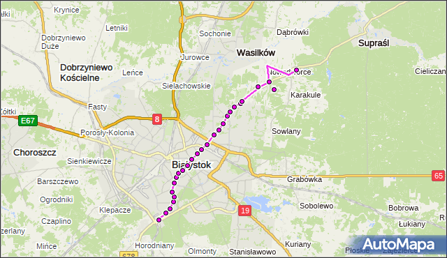 Mapa Polski Targeo, Autobus 3 - trasa WIADUKT/PKP - OGRODNICZKI/PĘTLA(409)(nr inw. 409). BKM na mapie Targeo