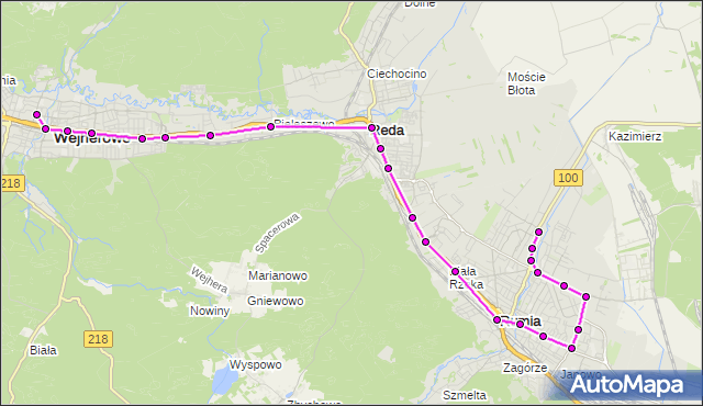 Mapa Polski Targeo, Autobus J - trasa Kusocińskiego - Rumia Partyzantów. ZKMGdynia na mapie Targeo