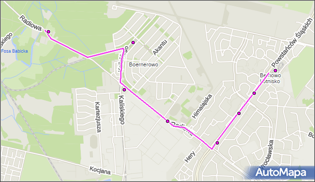 Mapa Polski Targeo, Autobus 220 - trasa FORT RADIOWO - NOWE BEMOWO. ZTM Warszawa na mapie Targeo