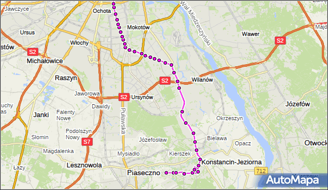 Mapa Polski Targeo, Autobus 700 - trasa PAŃSKA KJ - DW.CENTRALNY. ZTM Warszawa na mapie Targeo