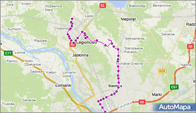 Mapa Polski Targeo, Autobus 736 - trasa ŻERAŃ FSO - OS.MŁODYCH LG. ZTM Warszawa na mapie Targeo