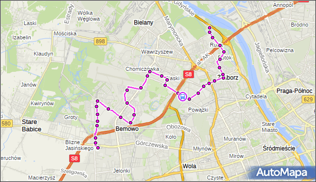 Rozkład jazdy autobusu 122 na przystanku Powązki-Cm.Wojskowy 01. ZTM Warszawa na mapie Targeo