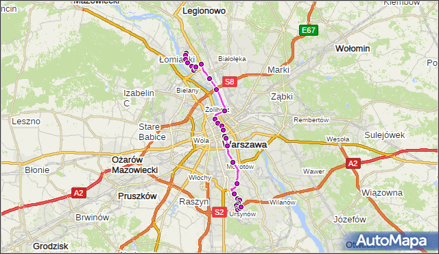 Mapa Polski Targeo, Autobus 503 - trasa NOWODWORY - NATOLIN PŁN.. ZTM Warszawa na mapie Targeo