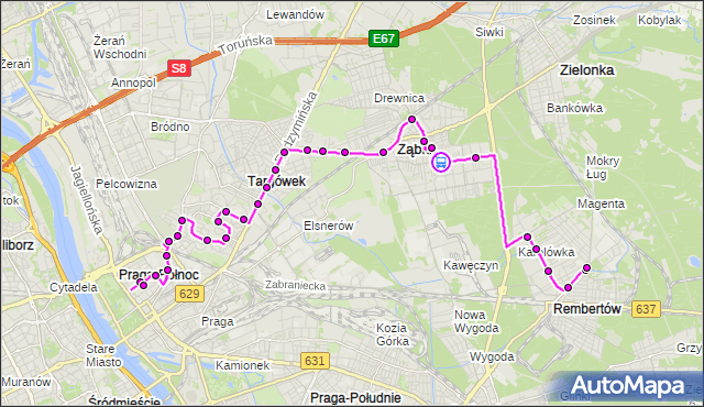 Rozkład jazdy autobusu 199 na przystanku Zieleniecka 01. ZTM Warszawa na mapie Targeo