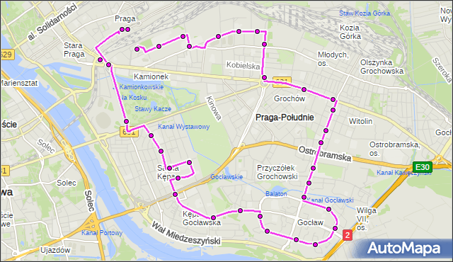 Mapa Polski Targeo, Autobus 123 - trasa DW.WSCHODNI (KIJOWSKA) - DW.WSCHODNI (LUBELSKA). ZTM Warszawa na mapie Targeo