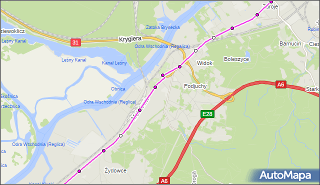 Mapa Polski Targeo, Autobus 64 - trasa Zdroje Krzyżówka - Klucz Pętla. ZDiTM Szczecin na mapie Targeo