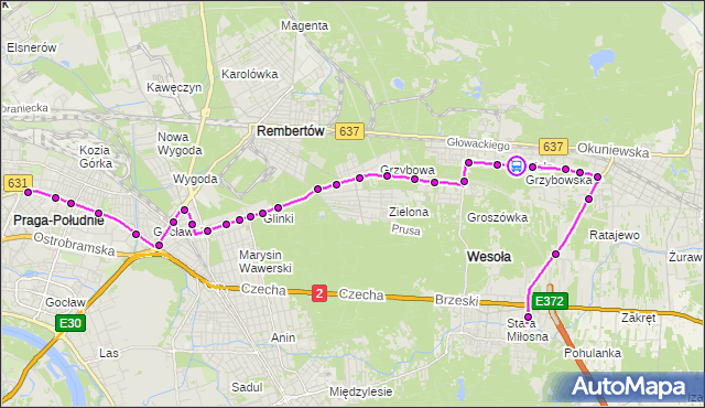 Rozkład jazdy autobusu 173 na przystanku Wiosenna 02. ZTM Warszawa na mapie Targeo