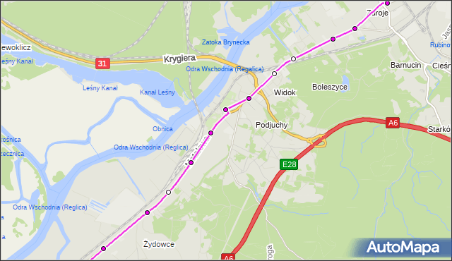 Mapa Polski Targeo, Autobus 64 - trasa Klucz Pętla - Zdroje Krzyżówka. ZDiTM Szczecin na mapie Targeo