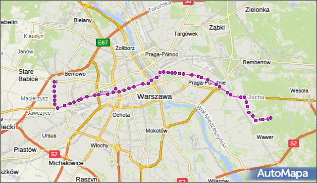 Mapa Polski Targeo, Autobus 125 - trasa OS.GÓRCZEWSKA - MIĘDZYLESIE. ZTM Warszawa na mapie Targeo