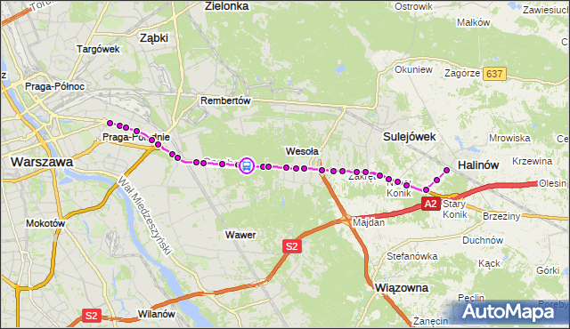 Rozkład jazdy autobusu 704 na przystanku Bronisława Czecha-Las 02. ZTM Warszawa na mapie Targeo