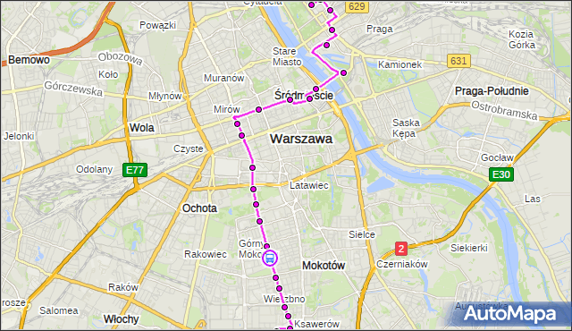 Rozkład jazdy autobusu 174 na przystanku Metro Racławicka 01. ZTM Warszawa na mapie Targeo
