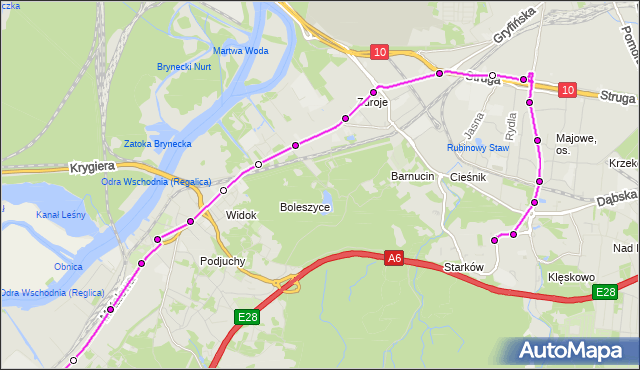 Mapa Polski Targeo, Autobus 66 - trasa Osiedle Bukowe - Żydowce. ZDiTM Szczecin na mapie Targeo