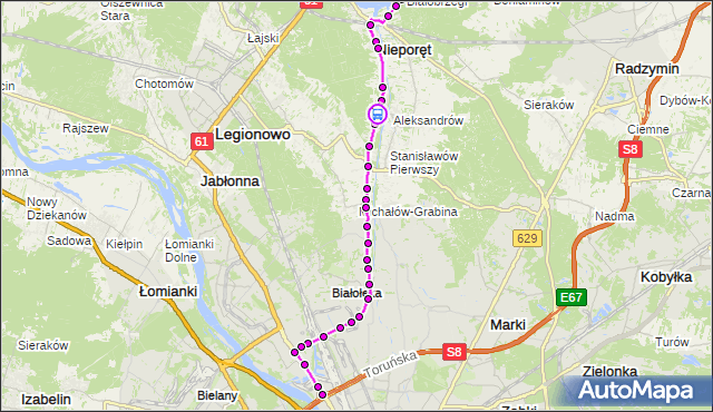 Rozkład jazdy autobusu 705 na przystanku Aleksandrów 01. ZTM Warszawa na mapie Targeo