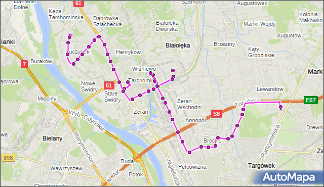 Mapa Polski Targeo, Autobus 126 - trasa NOWODWORY - CH MARKI MK. ZTM Warszawa na mapie Targeo