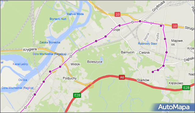 Mapa Polski Targeo, Autobus 66 - trasa Żydowce - Osiedle Bukowe. ZDiTM Szczecin na mapie Targeo