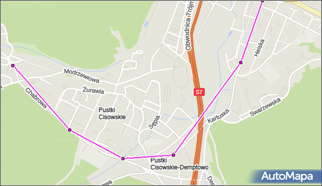 Mapa Polski Targeo, Autobus 159 - trasa Żurawia - Chylonia Dworzec PKP. ZKMGdynia na mapie Targeo