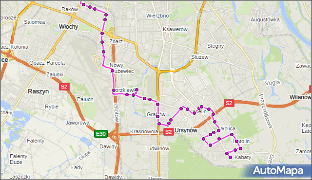 Mapa Polski Targeo, Autobus 306 - trasa INSTALATORÓW - OS.KABATY. ZTM Warszawa na mapie Targeo