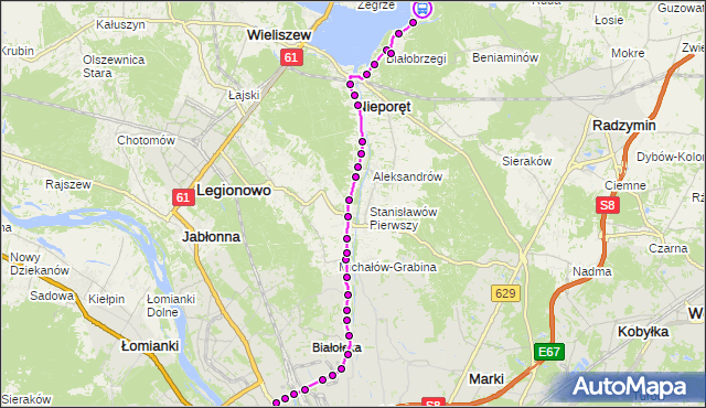Rozkład jazdy autobusu 705 na przystanku WDW Rynia 02. ZTM Warszawa na mapie Targeo