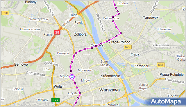 Rozkład jazdy tramwaju 1 na przystanku Okopowa 08. ZTM Warszawa na mapie Targeo