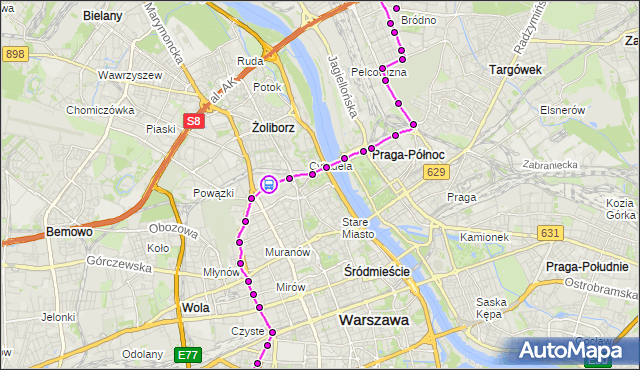 Rozkład jazdy tramwaju 1 na przystanku Baseny Inflancka 04. ZTM Warszawa na mapie Targeo