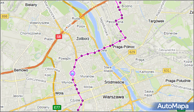Rozkład jazdy tramwaju 1 na przystanku Cm.Żydowski 03. ZTM Warszawa na mapie Targeo