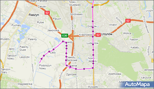 Mapa Polski Targeo, Autobus 809 - trasa METRO WILANOWSKA - PODOLSZYN PD. ZTM Warszawa na mapie Targeo