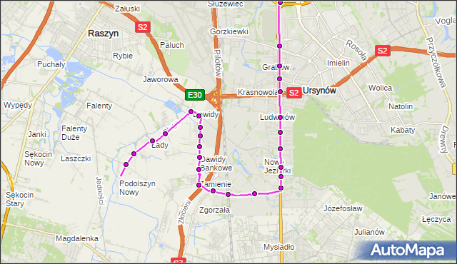 Mapa Polski Targeo, Autobus 809 - trasa PODOLSZYN PD - METRO WILANOWSKA. ZTM Warszawa na mapie Targeo