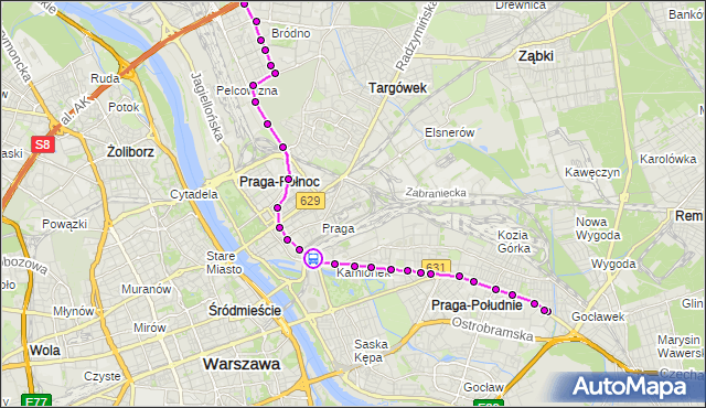Rozkład jazdy tramwaju 3 na przystanku al.Zieleniecka 05. ZTM Warszawa na mapie Targeo