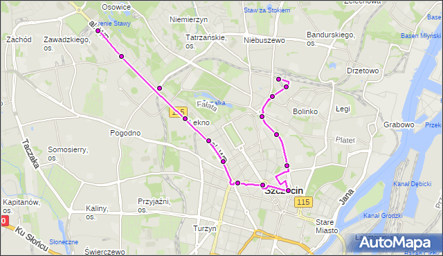 Mapa Polski Targeo, Tramwaj 2 - trasa Zajezdnia Pogodno - Dworzec Niebuszewo. ZDiTM Szczecin na mapie Targeo