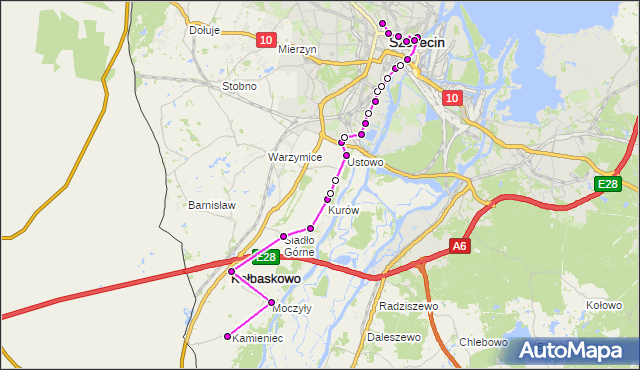 Mapa Polski Targeo, Autobus 70 - trasa - Urząd Miasta. ZDiTM Szczecin na mapie Targeo