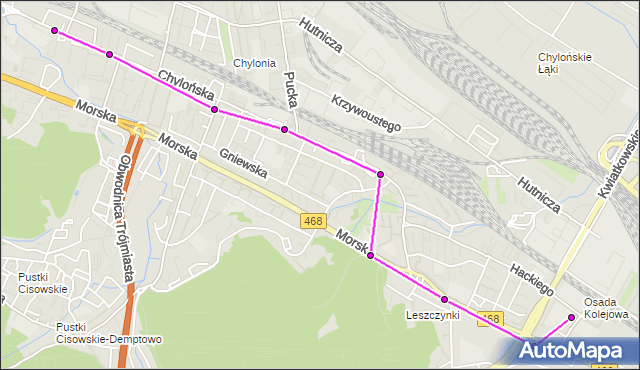 Mapa Polski Targeo, Autobus 710 - trasa Piaskowa - Grabówek SKM. ZKMGdynia na mapie Targeo