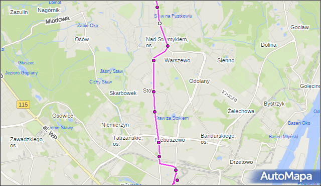 Mapa Polski Targeo, Autobus 87 - trasa Kołłątaja - Podbórz. ZDiTM Szczecin na mapie Targeo