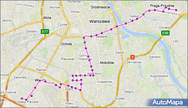 Mapa Polski Targeo, Autobus 182 - trasa WITOLIN - OKĘCIE. ZTM Warszawa na mapie Targeo