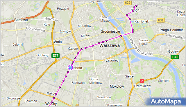 Rozkład jazdy tramwaju 7 na przystanku Bitwy Warszawskiej 1920 r. 03. ZTM Warszawa na mapie Targeo