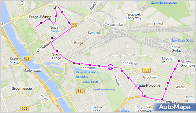 Rozkład jazdy autobusu 135 na przystanku Praga-Płd.-Ratusz 01. ZTM Warszawa na mapie Targeo