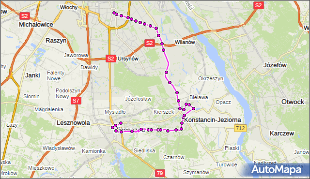 Mapa Polski Targeo, Autobus 710 - trasa POLKOLOR PS - METRO WILANOWSKA. ZTM Warszawa na mapie Targeo