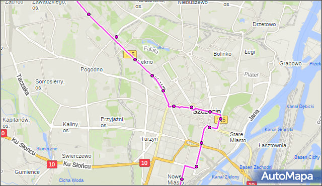 Mapa Polski Targeo, Tramwaj 4 - trasa Zajezdnia Pogodno - Potulicka. ZDiTM Szczecin na mapie Targeo