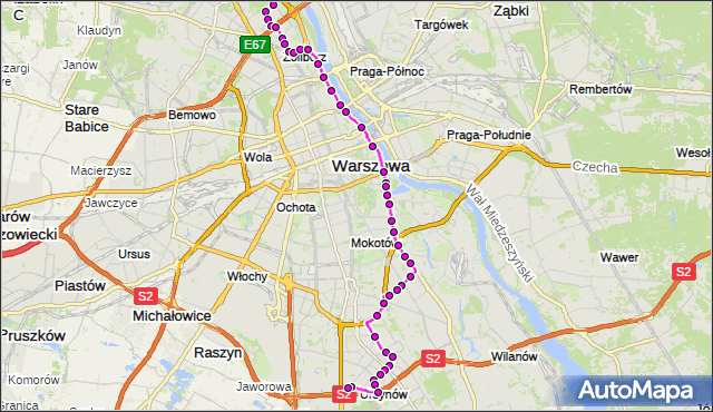 Mapa Polski Targeo, Autobus 185 - trasa GWIAŹDZISTA - URSYNÓW ZACH.. ZTM Warszawa na mapie Targeo