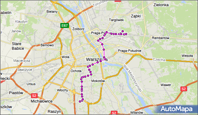 Mapa Polski Targeo, Autobus 138 - trasa BOKSERSKA - UTRATA-SKŁAD. ZTM Warszawa na mapie Targeo