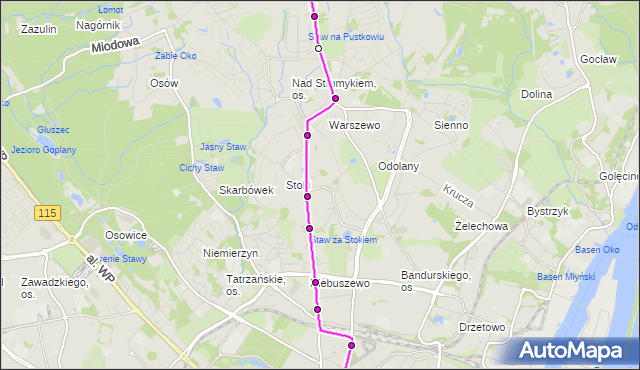 Mapa Polski Targeo, Autobus 87 - trasa Podbórz - Kołłątaja. ZDiTM Szczecin na mapie Targeo