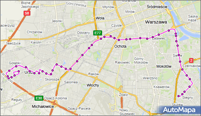 Mapa Polski Targeo, Autobus 187 - trasa URSUS-NIEDŹWIADEK - STEGNY. ZTM Warszawa na mapie Targeo