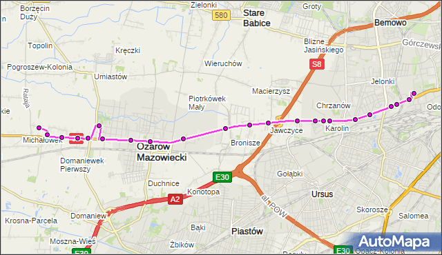 Mapa Polski Targeo, Autobus 713 - trasa CM.WOLSKI - AGRICOOP KP. ZTM Warszawa na mapie Targeo