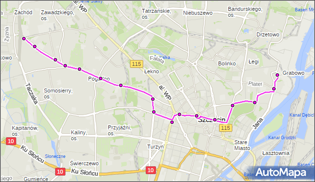 Mapa Polski Targeo, Tramwaj 5 - trasa Krzekowo - Antosiewicza / Zajezdnia Golęcin. ZDiTM Szczecin na mapie Targeo