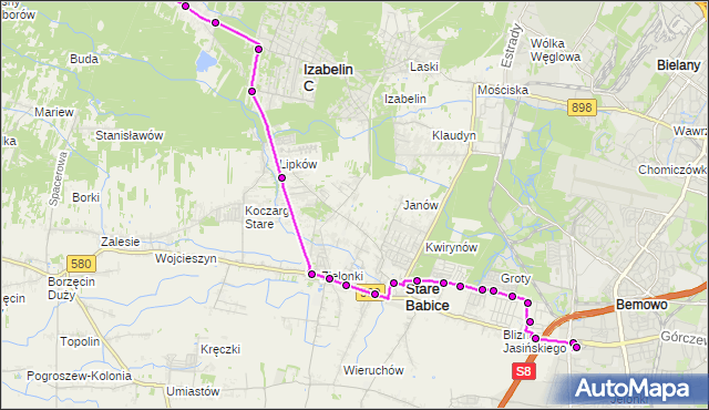 Mapa Polski Targeo, Autobus 714 - trasa SKIBIŃSKIEGO TR - OS.GÓRCZEWSKA. ZTM Warszawa na mapie Targeo