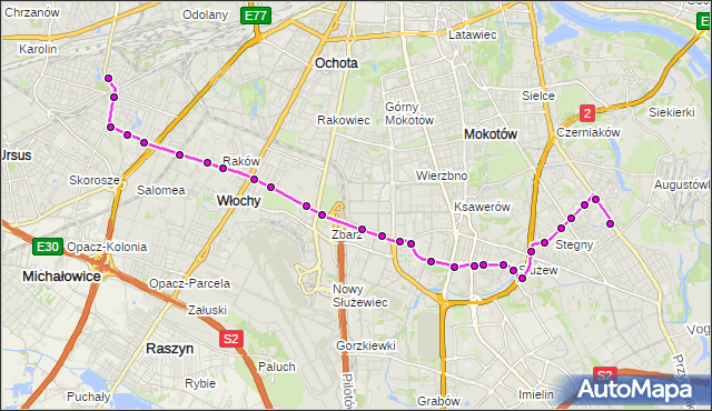 Mapa Polski Targeo, Autobus 189 - trasa WAŁOWICKA - SADYBA. ZTM Warszawa na mapie Targeo