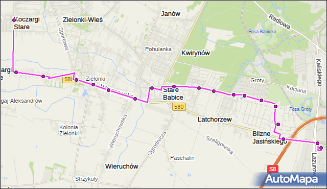 Mapa Polski Targeo, Autobus 714 - trasa KOCZARGI STARE KG - OS.GÓRCZEWSKA. ZTM Warszawa na mapie Targeo